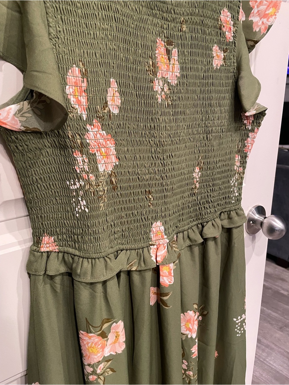 Sugarlips Olive Green Floral Maxi Dress with Pink Blooms - Picture 6 of 8